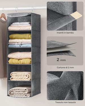 Hanging Wardrobe Storage Organiser - Foldable Shelves - Karrari