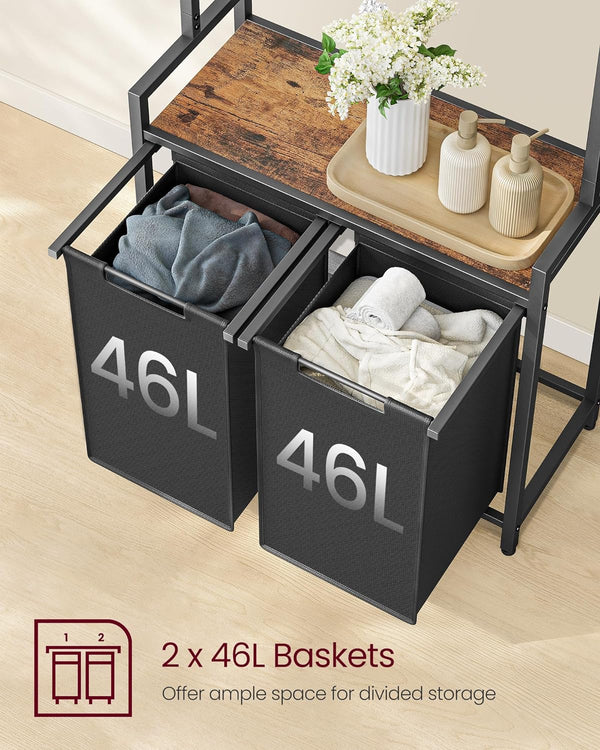 Laundry Basket - 2 Sections & Storage Shelves - Karrari