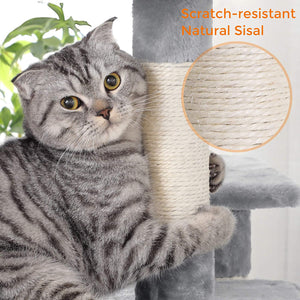 Light Grey Cat Scratching Post Play Tower - Karrari