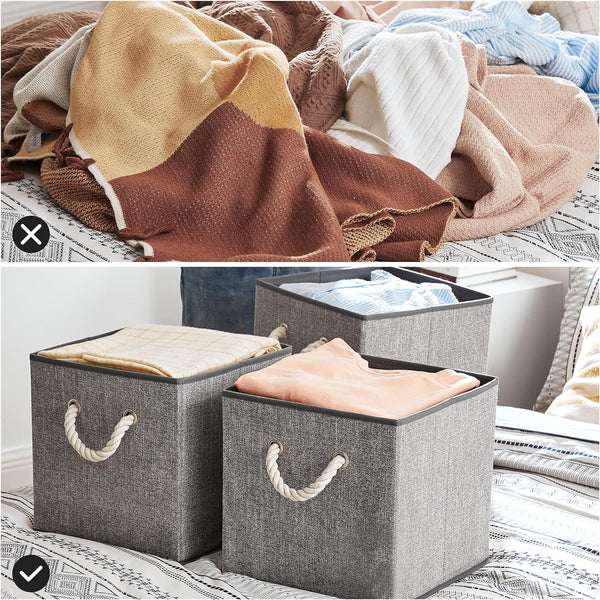 Set of 3 Fabric Storage Boxes with Handles (No Lid) - Karrari