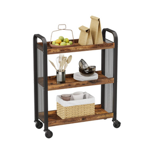 Rustic Brown Kitchen Trolley with Wheels - Karrari