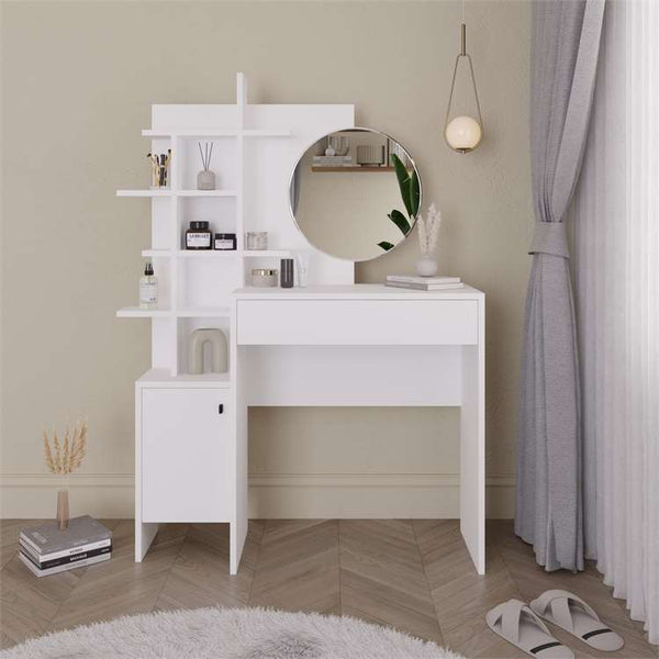 Vanity Dressing Table, White Wood - Karrari