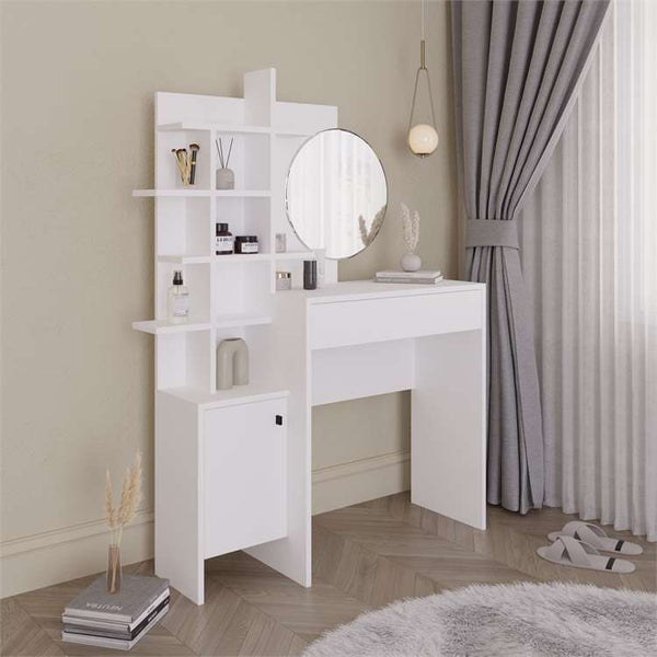 Vanity Dressing Table, White Wood - Karrari