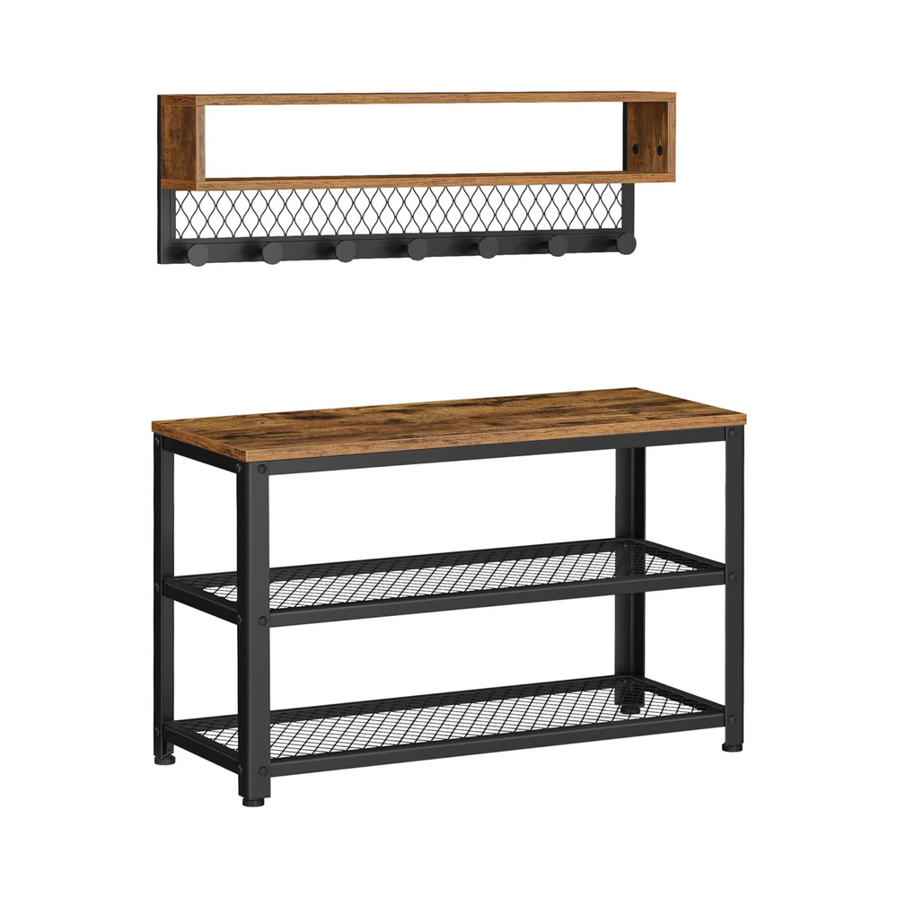 Coat Rack & Shoe Bench Set – Dot Hooks, 2-Tier Rack - Karrari
