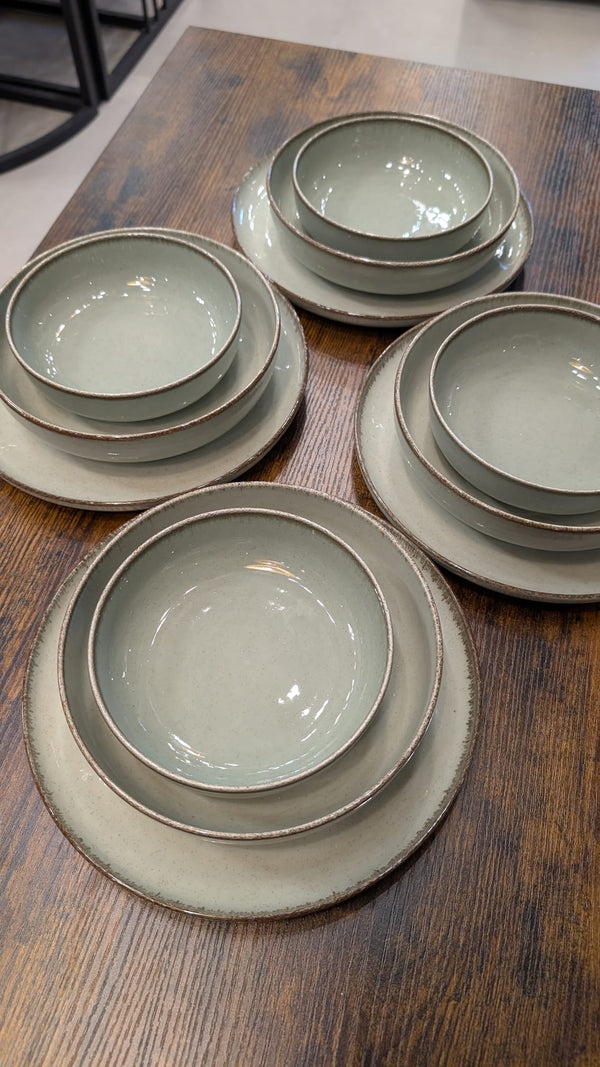 Sage Green Stoneware Dinnerware Set – 12 Piece - Karrari