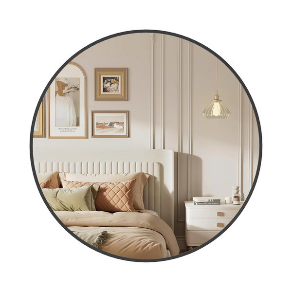 Round Wall Mirror - Black Metal Frame - Karrari