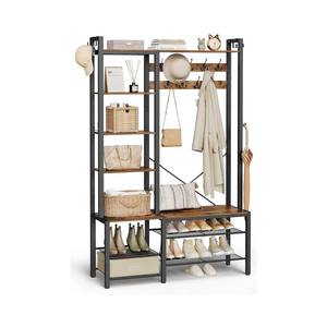 Hall Tree with Bench, Shoe Storage & Hooks - Karrari