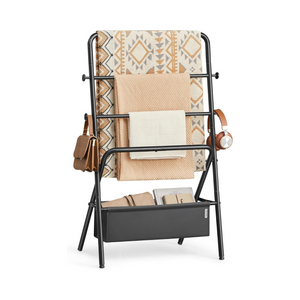 Foldable Towel Rack - Hooks & Basket - Karrari