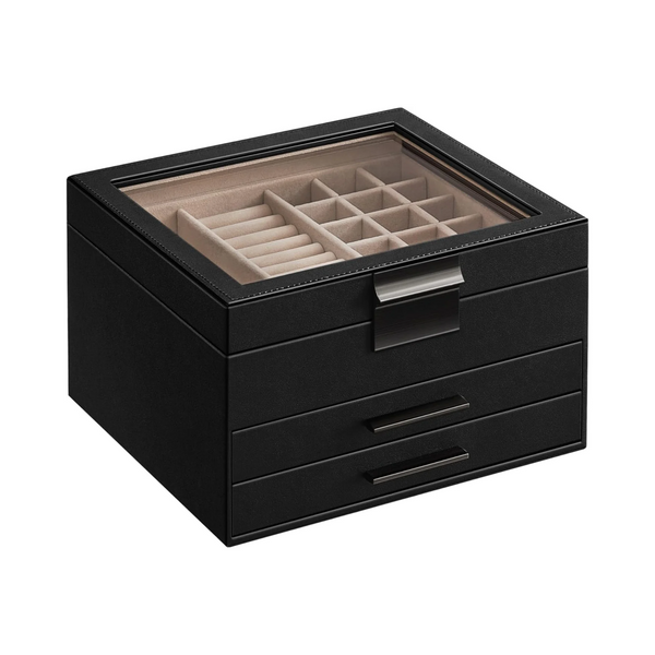 3-Layer Jewellery Box with Glass Lid & 2 Drawers - Karrari