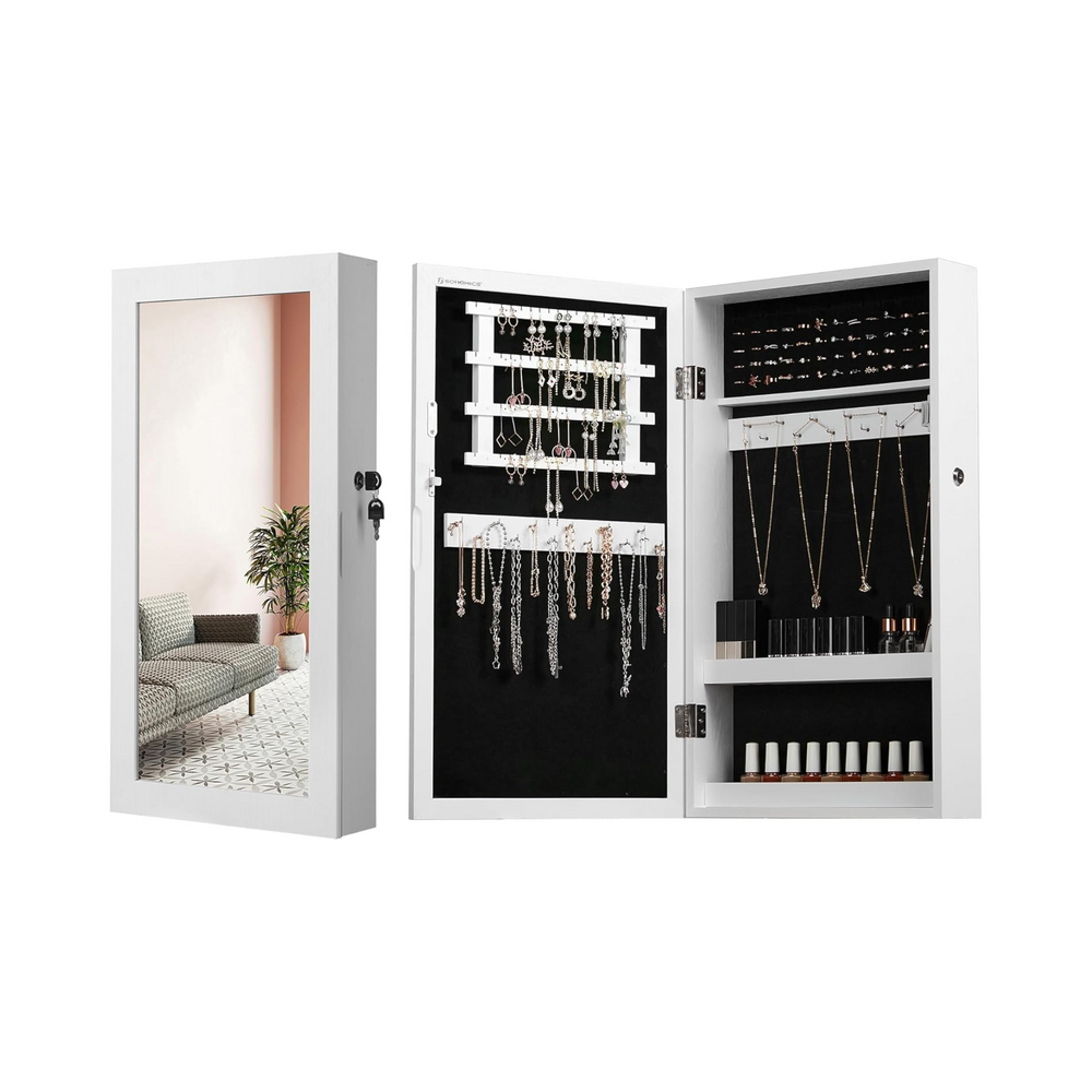 Lockable Wall-Mounted Jewellery Cabinet with Mirror - Karrari