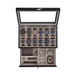 12-Slot 2-Tier Wooden Watch Box - Glass Lid - Karrari