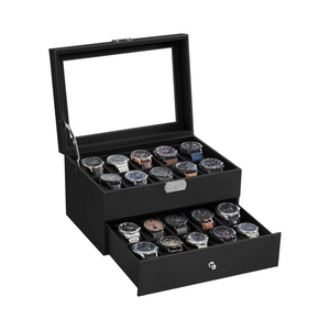 2-Tier Lockable Watch Box with Glass Lid & Drawer - Karrari
