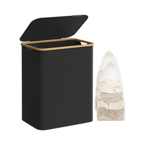 130L 2-Section Laundry Basket - Lid & Bamboo Handles - Karrari