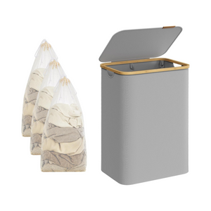 130L 2-Section Laundry Hamper - Lid & Bamboo Handles - Karrari