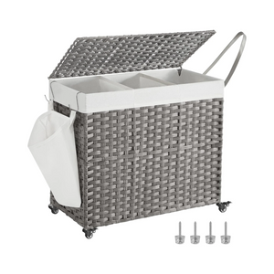 160L 3-Compartment Laundry Hamper - Lid & Wheels - Karrari