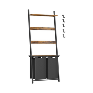 2-Section Laundry Hamper - Ladder, Shelves & Hooks - Karrari