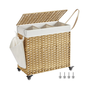 140L 3-Section Laundry Hamper - Lid & Wheels - Karrari