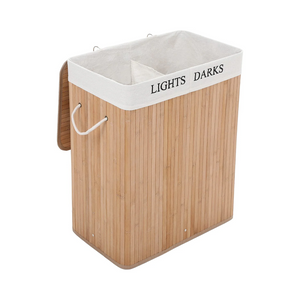 Laundry Bin 100L - Lid, 2 Compartments, Bamboo - Karrari