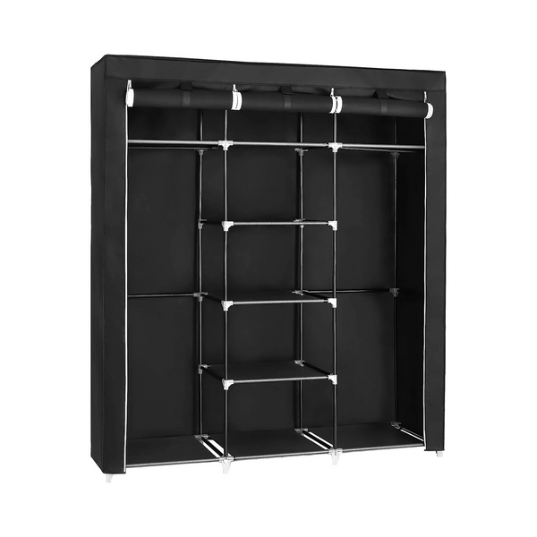 Folding Fabric Wardrobe Closet with Rails - Black - Karrari