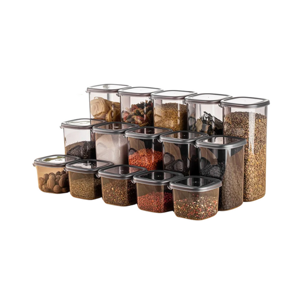 15-Piece Airtight Kitchen Storage Set - Smoke Grey - Karrari