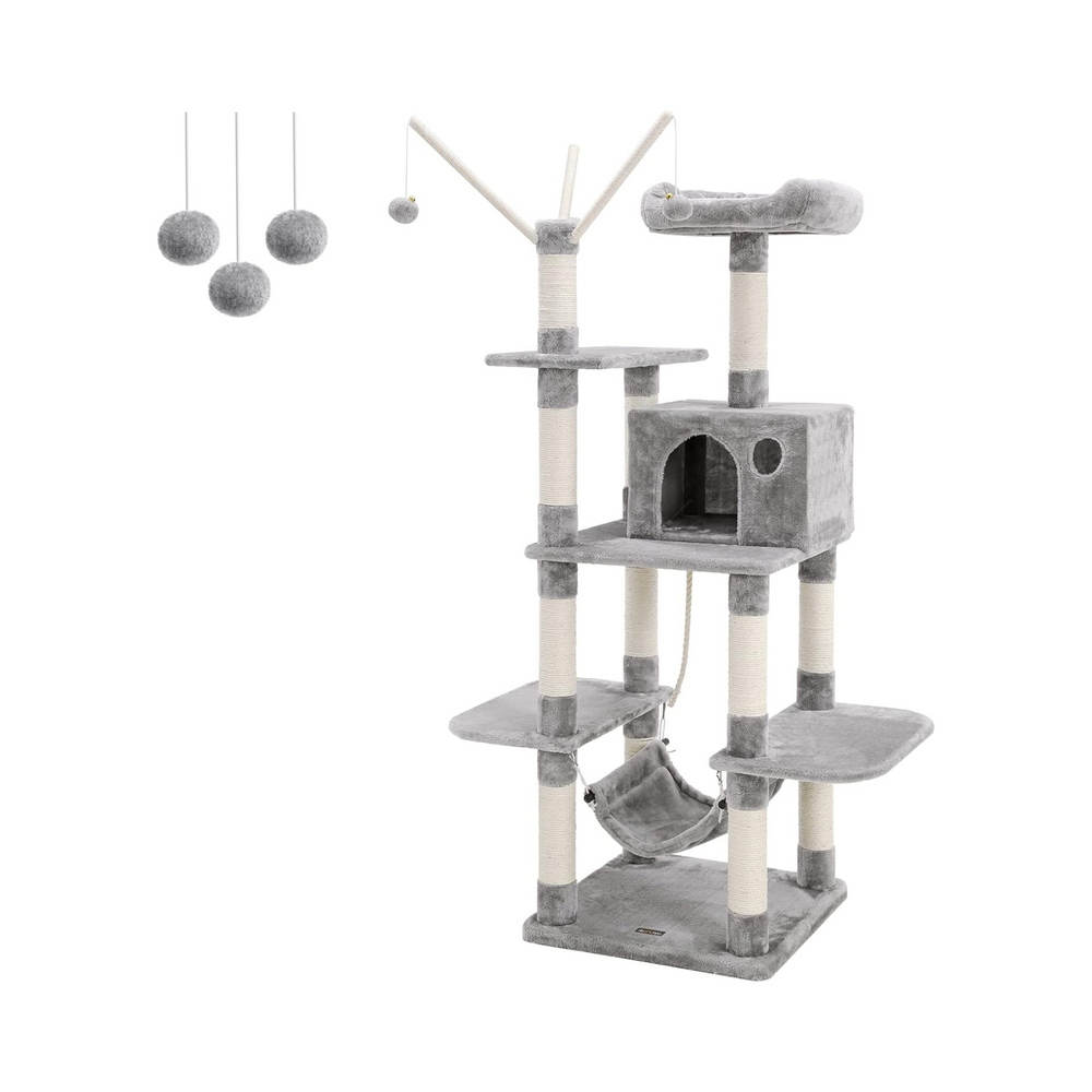 Light Grey Cat Tree with Scratching Post & Hammock - Karrari