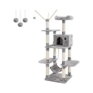 Light Grey Cat Tree with Scratching Post & Hammock - Karrari