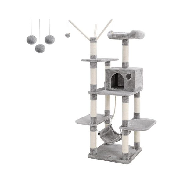 Light Grey Cat Tree with Scratching Post & Hammock - Karrari