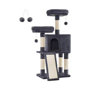 Smoky Grey Cat Tree Condo with Scratching Ramp - Karrari