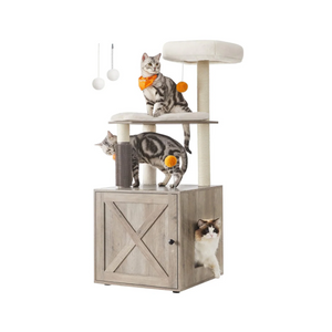 2-in-1 Modern Cat Tree with Scratching Posts & Groomer - Karrari