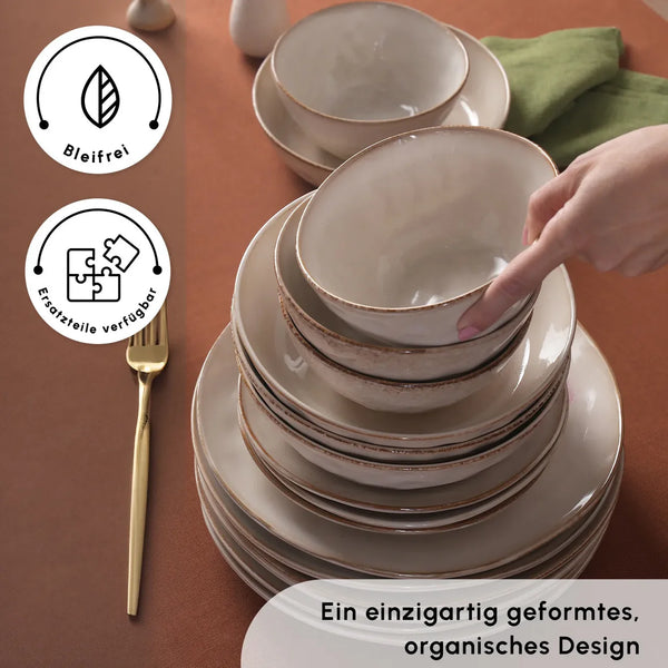 Karaca Aria Reactive Dinnerware Set – 24 Piece, Beige - Karrari