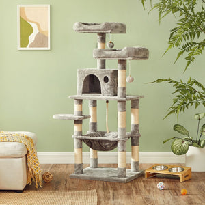 Light Grey Cat Tree Tower with 2 Plush Perches - Karrari