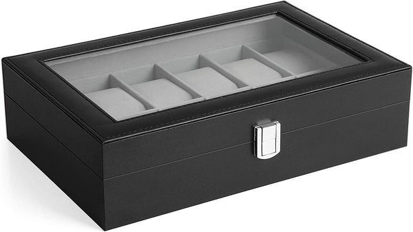 12-Slot Watch Box - Glass Lid & Removable Cushions - Karrari
