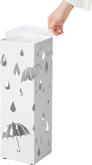 Square Metal Umbrella Stand with Drip Tray & 4 Hooks - Karrari