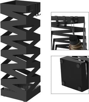 Square Metal Umbrella Stand with Hooks & Drip Tray - Karrari