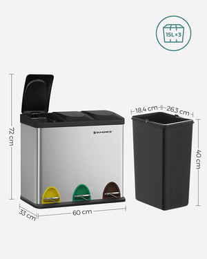 Triple Pedal Recycling Bin 3×15L (Stainless Steel) - Karrari