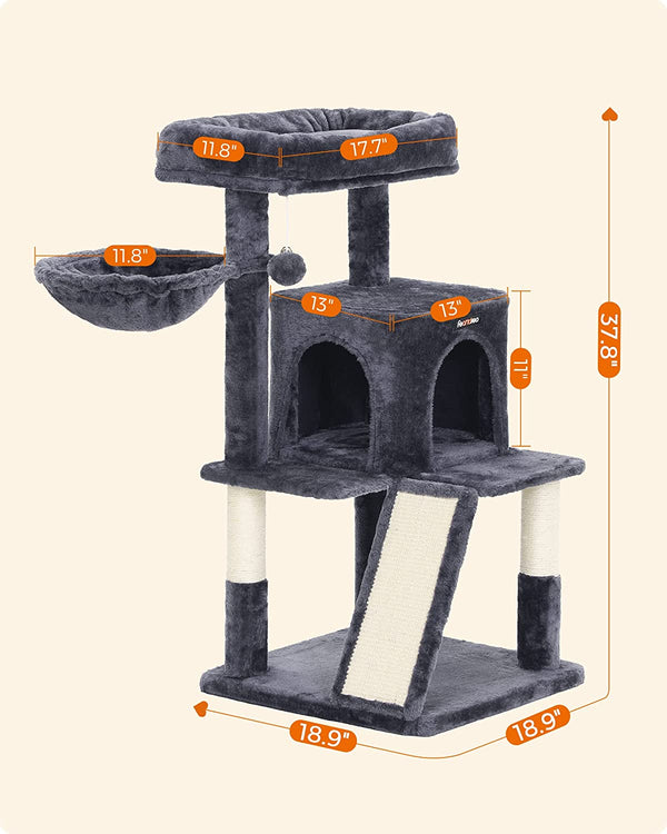 Smoky Grey Cat Tree Tower with Widened Perch - Karrari