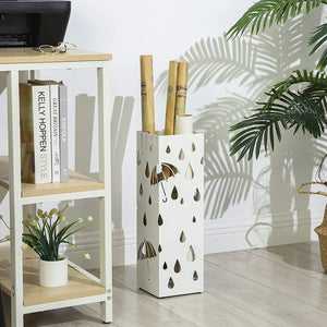 Square Metal Umbrella Stand with Drip Tray & 4 Hooks - Karrari