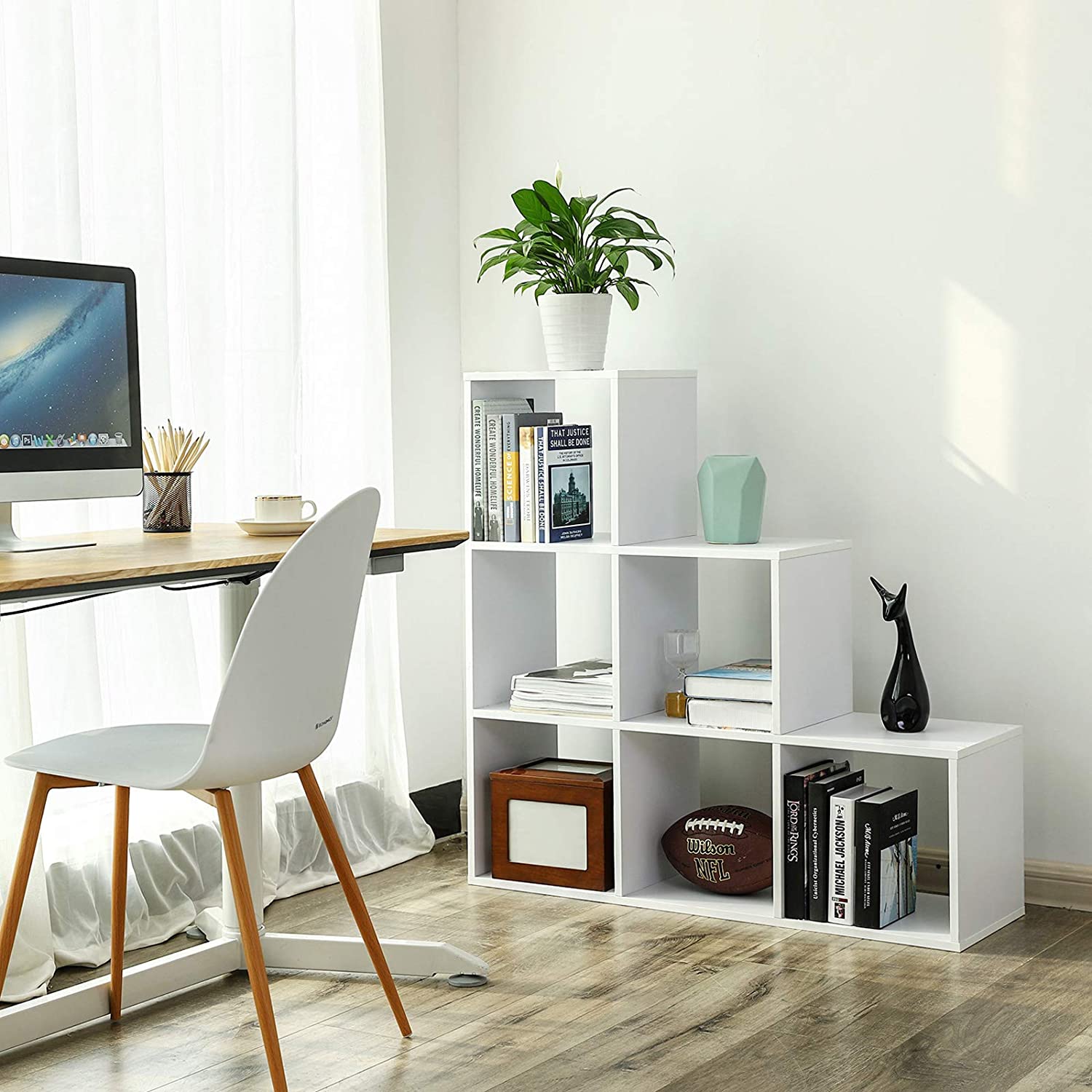 Stair Shelf Bookcase Step Shelf with 6 Cube Ladder Shelf Room Divider