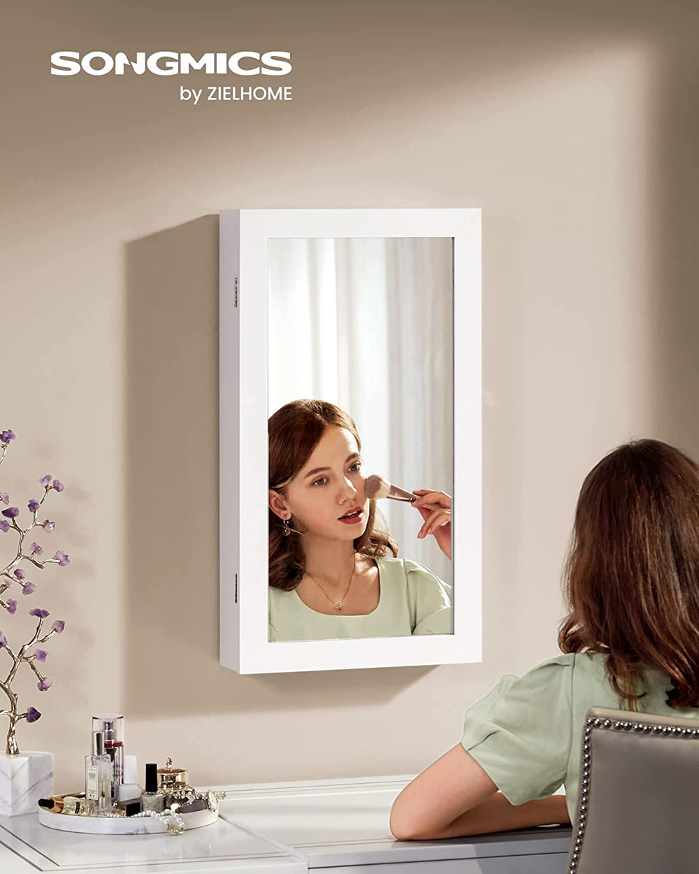 Lockable Wall-Mounted Jewellery Cabinet with Mirror - Karrari