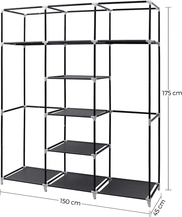 Folding Fabric Wardrobe Closet with Rails - Black - Karrari