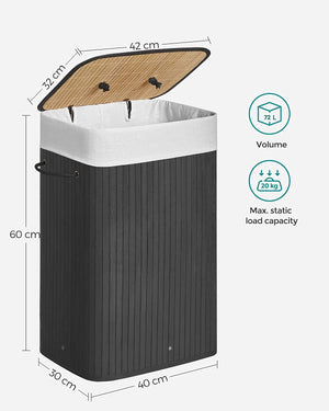 Foldable Bamboo Laundry Hamper (72L) - Karrari