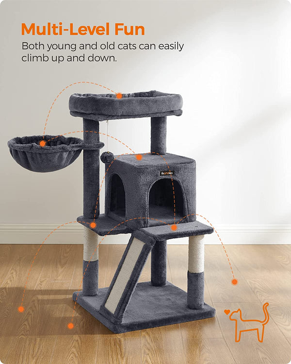 Smoky Grey Cat Tree Tower with Widened Perch - Karrari