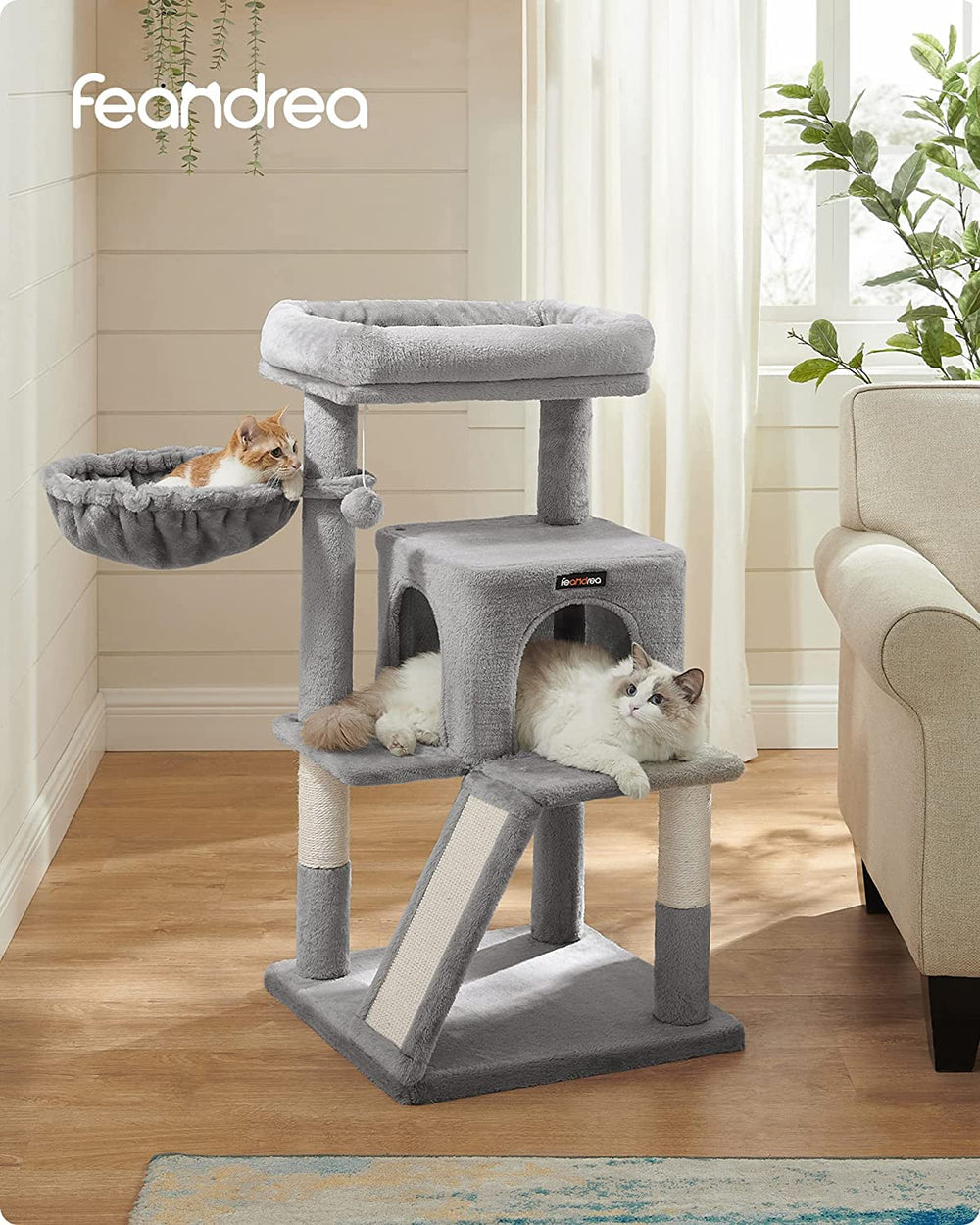 Light Grey Cat Tree Tower with Widened Perch - Karrari