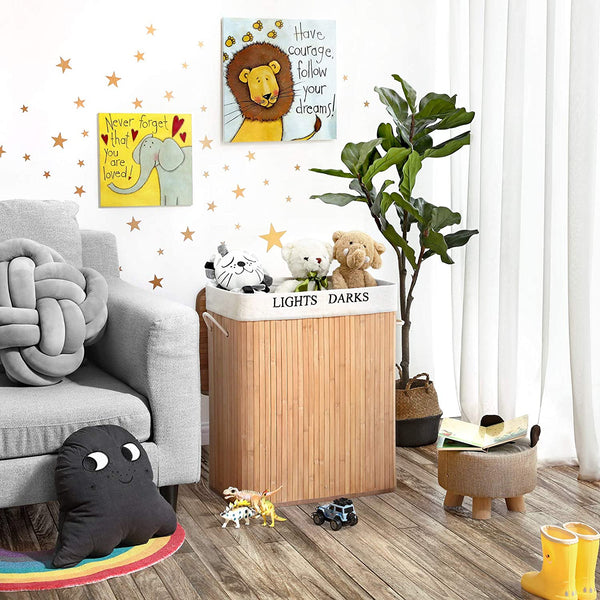 Laundry Bin 100L - Lid, 2 Compartments, Bamboo - Karrari