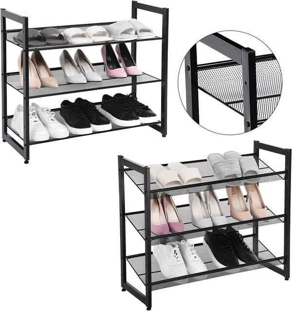 3-Tier Stackable Metal Shoe Rack - Adjustable Shelves - Karrari