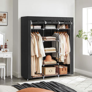 Folding Fabric Wardrobe Closet with Rails - Black - Karrari