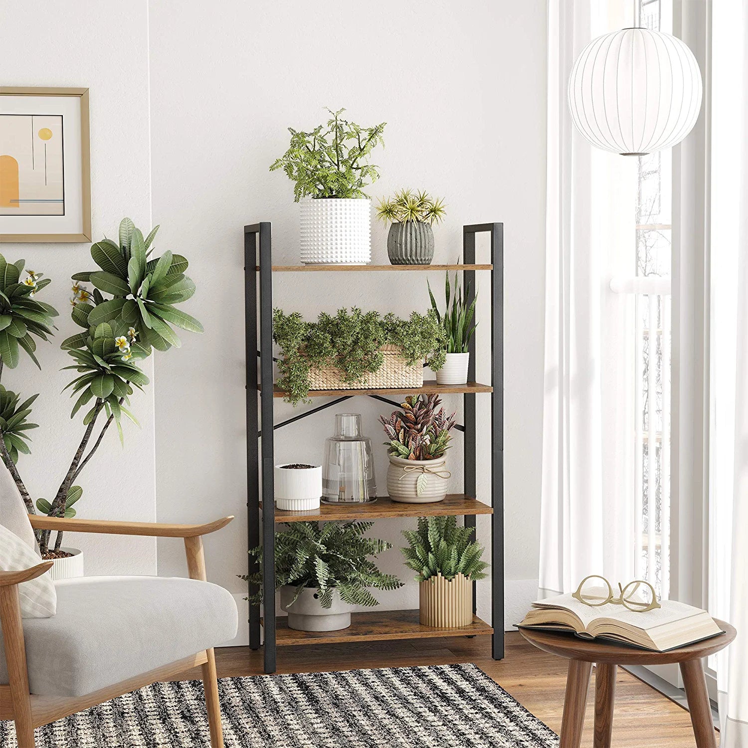 NEW 4-Tier Bookshelf, Storage Rack Shelf outlets for Living Room