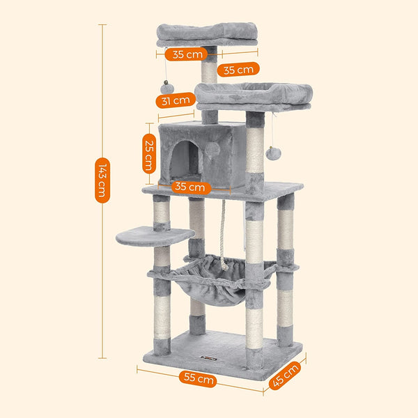 Light Grey Cat Tree Tower with 2 Plush Perches - Karrari