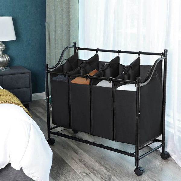 Rolling Laundry Sorter - 4 Removable Bags (4×35L) - Karrari