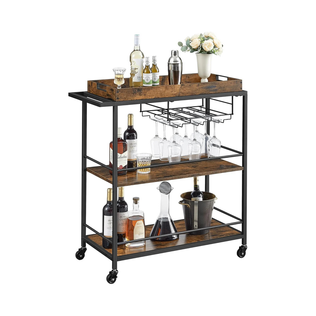 Serving Trolley with Removable Tray & Wheels